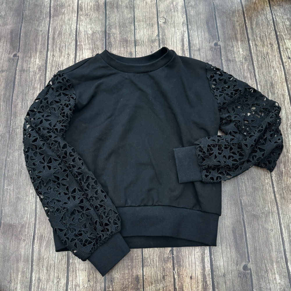 ⭐️ CHRLDR Star Sleeve Crewneck Sweatshirt Black - Womens Size Small ⭐️
